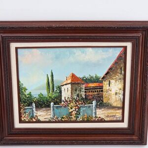 Vintage Rossini Signed Oil Painting Mediterranean Village Impasto Framed 12x16